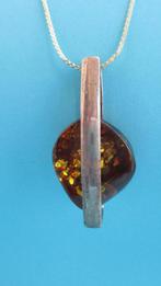 Hanger: HBBS-02 Baltische Barnsteen-Succinite-Steen 4 x 2cm., Verzenden, Zilver, Hanger