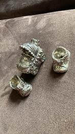 Verzilverde kinderwagen baby met schoentjes, Antiek en Kunst, Ophalen of Verzenden, Zilver