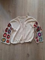 Gehaakte Vest - Beige met Kleurrijke Bloemen, Ophalen of Verzenden, Zo goed als nieuw, Maat 38/40 (M), Beige