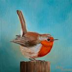 Schilderij roodborstje uit eigen atelier, Antiek en Kunst, Ophalen of Verzenden