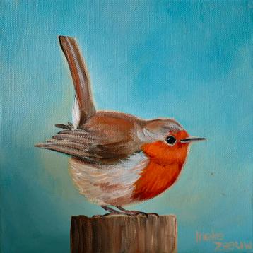 Schilderij roodborstje uit eigen atelier beschikbaar voor biedingen