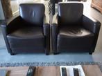 Donker bruine lederen fauteuils., Gebruikt, Ophalen of Verzenden, 75 tot 100 cm, Leer