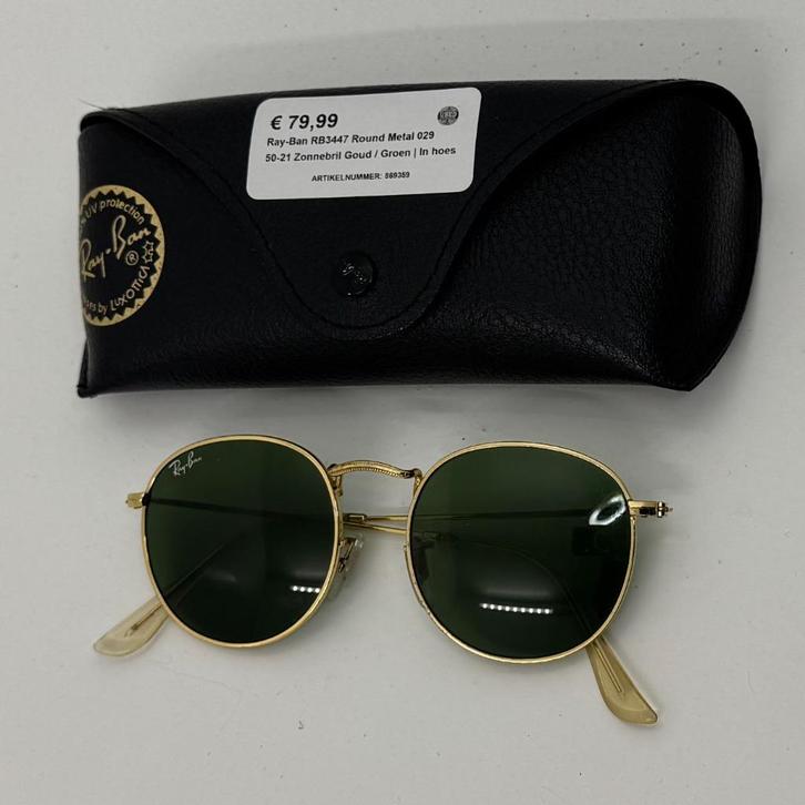Ray-Ban RB3447 Round Metal 029 50-21 Zonnebril Goud / Groen, Sieraden, Tassen en Uiterlijk, Zonnebrillen en Brillen | Heren, Zo goed als nieuw