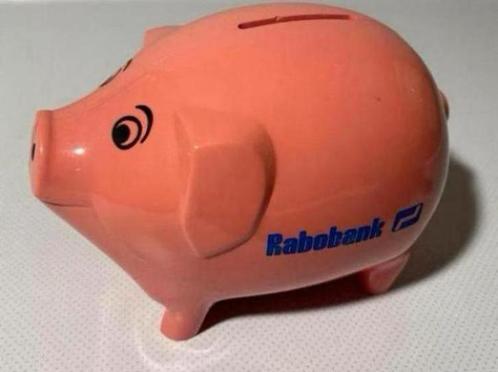 Roze spaarvarken van Rabobank. H. 9 cm., Verzamelen, Spaarpotten, Zo goed als nieuw, Overige thema's, Metaal of Blik, Ophalen of Verzenden