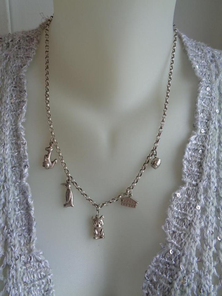 zilveren jasseron ketting met oude bedels [072], Sieraden, Tassen en Uiterlijk, Antieke sieraden, Ketting, Zilver, Verzenden