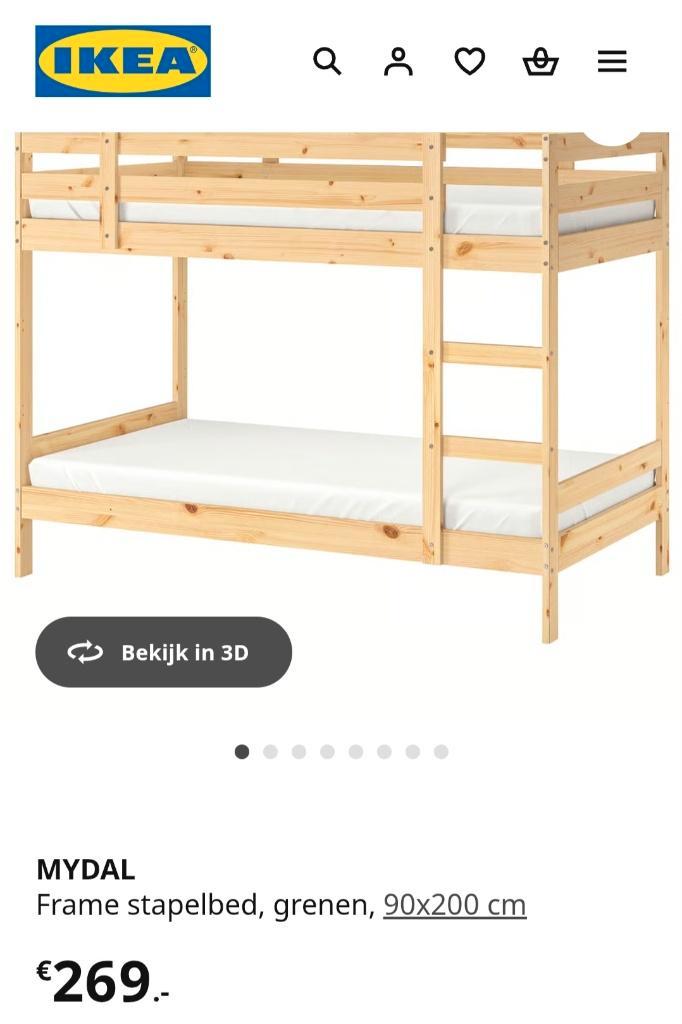 Stapelbed IKEA Mydal - zgan - als logeerbed gebruikt, Huis en Inrichting, Slaapkamer | Stapelbedden en Hoogslapers, Zo goed als nieuw