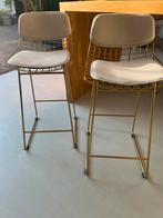 HK Living Wire barkruk messing + zitkussen taupe (47x42x89), Ophalen, Met voetsteun, 60 tot 90 cm, Zo goed als nieuw
