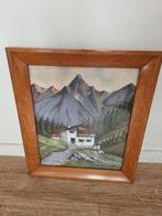 Schilderij Berglandschap met Houten Lijst, Antiek en Kunst, Ophalen of Verzenden
