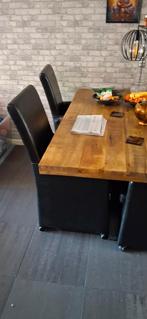 Zwarte leren eetkamerstoelen, Gebruikt, Zwart, Leer, Ophalen of Verzenden