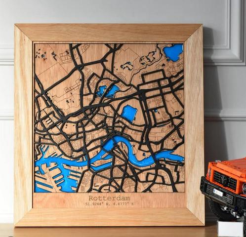 Rotterdam handgemaakte houten wandkaart wandkunst, Huis en Inrichting, Woonaccessoires | Wanddecoraties, Nieuw, Ophalen of Verzenden