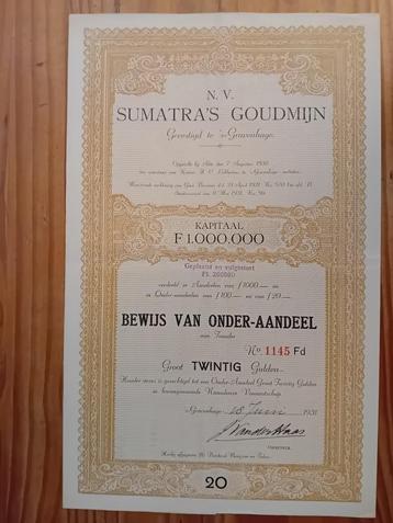 Aandeel Sumatra 's Goudmijn - 1931 beschikbaar voor biedingen