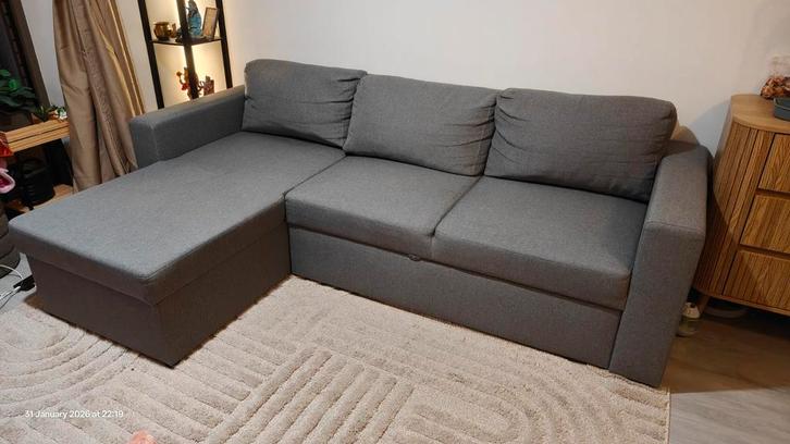 slaapbank lichtgrijs chaise longue met opbergruimte, Huis en Inrichting, Banken | Complete zithoeken, Gebruikt, Stof, Ophalen
