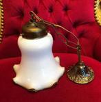 Brocante hanglamp antiek koper - witte glas - melkglas, Gebruikt, Verzenden, Glas, Antiek / klassiek