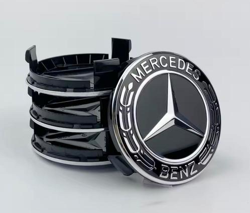 Set naafdoppen 75 mm Mercedes (4 stuks) nieuw zwart, Auto diversen, Tuning en Styling, Verzenden