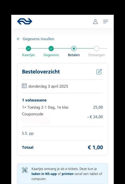 NS kortingscode | van 2e naar 1e klas upgrade | couponcode, Tickets en Kaartjes, Trein, Bus en Vliegtuig, Eén persoon, Kortingskaartje