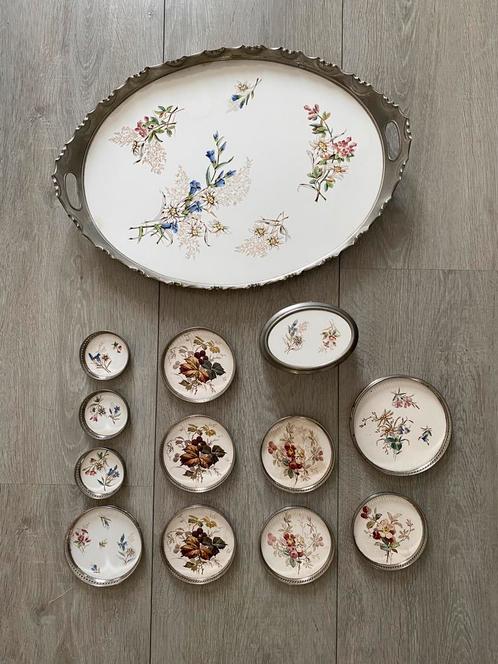 Porselein dienblad onderzetter ovaal aardewerk koektrommel, Antiek en Kunst, Antiek | Schalen, Ophalen of Verzenden