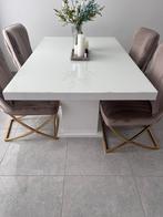 Eettafel Hoogglans wit met glas, Huis en Inrichting, Ophalen, Eric Kuster, Vijf personen of meer, Rechthoekig