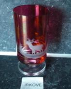FRAAI ENGELS DRINKGLAS * CRANBERRY MET HERT * Geëtst *, Antiek en Kunst, Verzenden