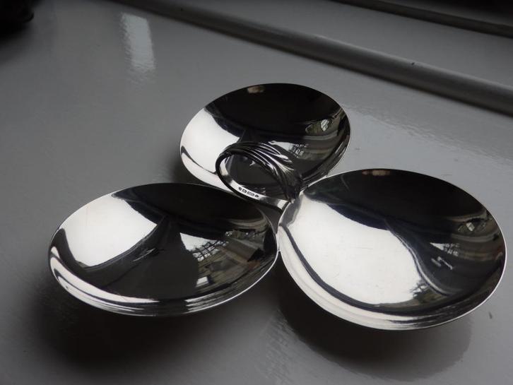 Verzilverd Bonbonschaaltje met handvat en 3 schaaltjes, Antiek en Kunst, Antiek | Goud en Zilver, Zilver, Ophalen of Verzenden