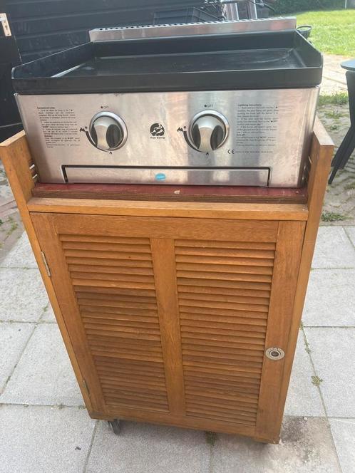 Fun Camp gasbakplaat met houten onderstel, Tuin en Terras, Gasbarbecues, Zo goed als nieuw, Ophalen