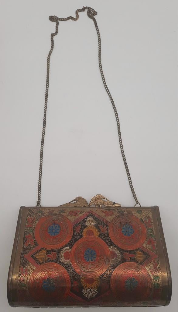 Vintage messing! pauwen hand tas in relief, Ophalen of Verzenden, Gebruikt, Overige kleuren, Handtas