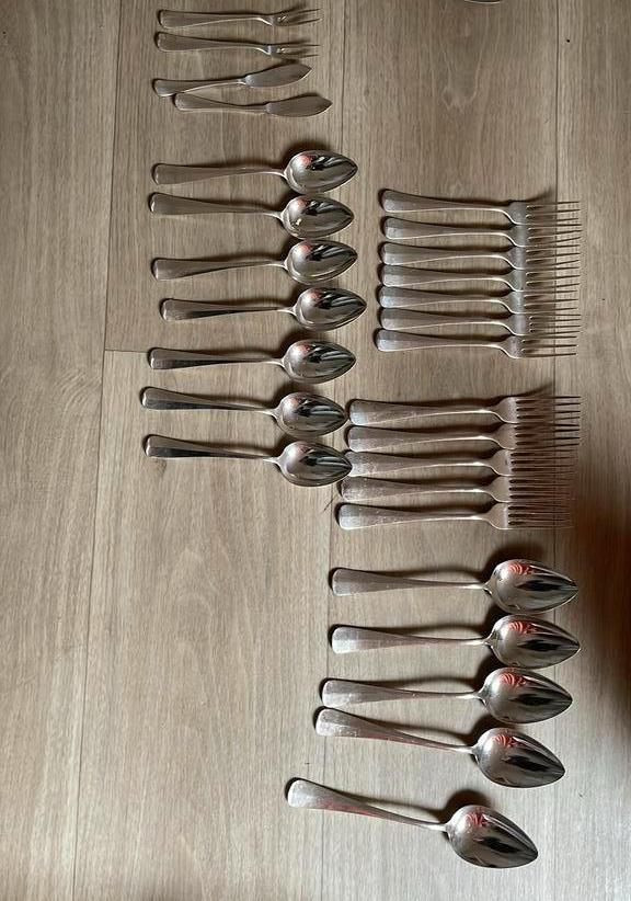 Verzilverd bestek Haags lofje H.H., Huis en Inrichting, Keuken | Bestek, Zo goed als nieuw, Zilver, Ophalen of Verzenden