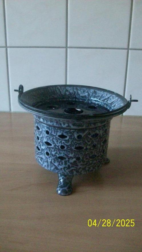 Grijsgewolkt emaille theelicht, Antiek en Kunst, Antiek | Emaille, Ophalen of Verzenden