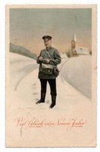 Viel Glück zum Neues Jahr met postbode 1929, Verzamelen, Ophalen, 1920 tot 1940, Gelopen, Feest(dag)