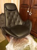 Montel zwarte lederen draai fauteuil inclusief voetenbank, Ophalen, Nieuw, 50 tot 75 cm, Leer