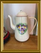 Oude emaille koffiepot met bloemendecoratie, Antiek en Kunst, Ophalen of Verzenden