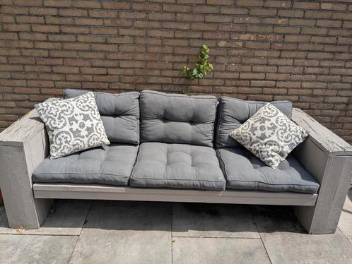 Steigerhouten bank en twee ligbedden, Tuin en Terras, Tuinsets en Loungesets, Gebruikt, Loungeset, Steigerhout, 3 zitplaatsen