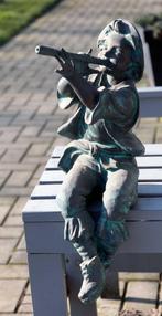 Bronzen beeld Fabio – Fluitspelend jongetje (waterspuitfiguu, Tuin en Terras, Tuinbeelden, Ophalen of Verzenden, Zo goed als nieuw