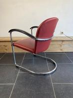 Gispen 414 fauteuil, chroom, bordeaux rood leder, Huis en Inrichting, Minder dan 75 cm, Design, Zo goed als nieuw, Metaal