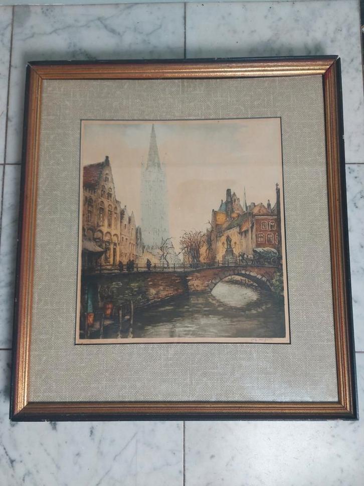 Kleurenets Alfred van Neste - Brugge, Antiek en Kunst, Kunst | Etsen en Gravures, Ophalen of Verzenden
