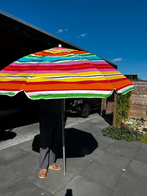 Strand- of campingparasol, kantelbaar en verstelbaar, Tuin en Terras, Parasols, Strandparasol, 1 tot 2 meter, Kantelbaar, Verstelbaar