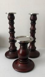 3 delig set kandelaars hout met chrome, Ophalen of Verzenden, Nieuw, Hout