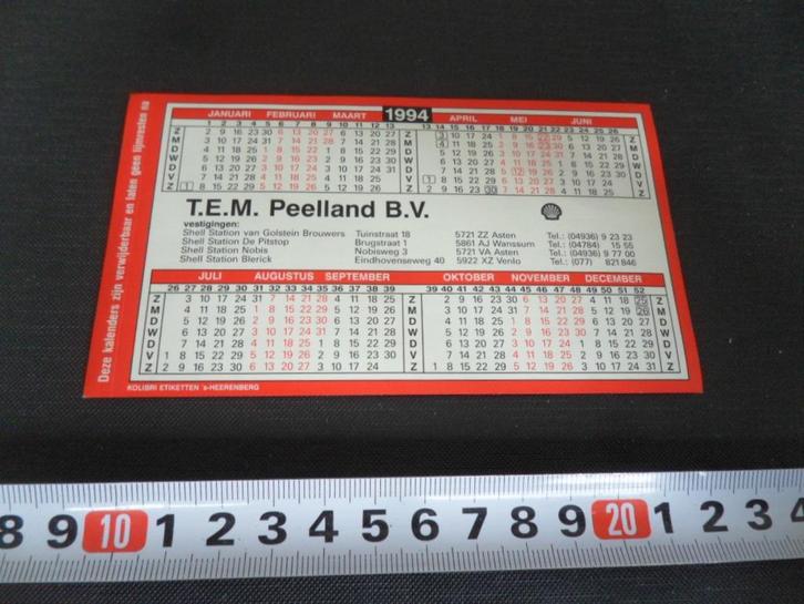 sticker kalender 1994 tem pelland bv shell stations, Verzamelen, Stickers, Zo goed als nieuw, Bedrijf of Vereniging, Ophalen