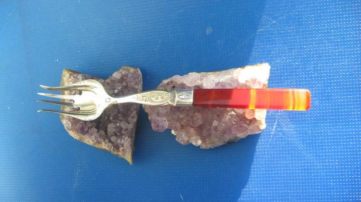 Zilveren vork met Achaten handvat, Antiek en Kunst, Antiek | Bestek, Verzenden