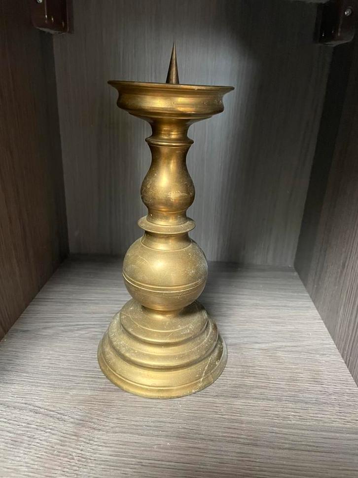 Antieke bronzen pen kandelaar h 26 cm, Antiek en Kunst, Antiek | Kandelaars, Koper of Brons, Ophalen of Verzenden