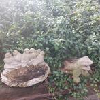 Tuinbeeld Kikker en Vogeldrinkbak, Ophalen, Gebruikt, Beton, Dierenbeeld