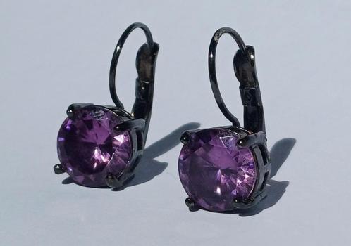 Mooie oorbelletjes met een glanzende paarse steen, Sieraden, Tassen en Uiterlijk, Oorbellen, Zo goed als nieuw, Hangers, Overige materialen