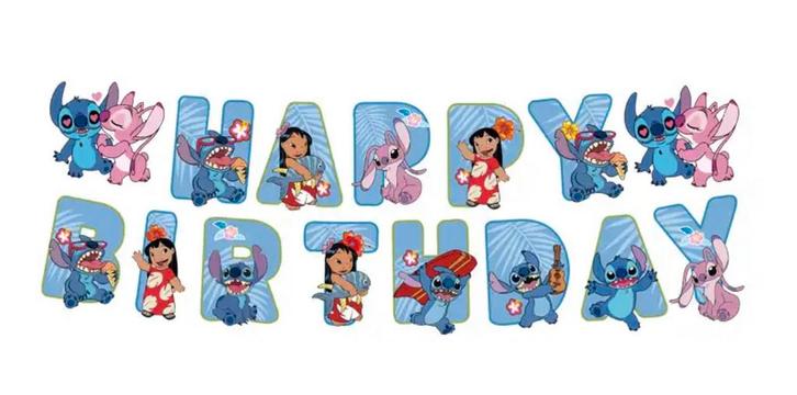 Lilo en Stitch happy birthday banner/slinger, Hobby en Vrije tijd, Feestartikelen, Nieuw, Versiering, Verjaardag, Ophalen of Verzenden