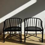 2 Faux Bamboo bamboe Kuip stoelen vintage Regency, Huis en Inrichting, Stoelen, Ophalen, Zwart, Onbekend, Zo goed als nieuw