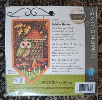 dimensions debbie mumm's herfst uil borduurpakket + hanger  beschikbaar voor biedingen