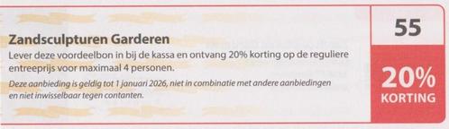 Zandsculpturen Garderen 20% korting. Postcodeloterij bon 55., Tickets en Kaartjes, Musea, Drie personen of meer, Kortingskaart