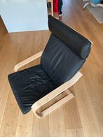 Poang, wit geglazuurd eikenfineer met zwart lederen kussen, Huis en Inrichting, Fauteuils, Ophalen, Zo goed als nieuw, 75 tot 100 cm