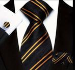 100% zijden stropdas pochet manchetknopen Zwart Goud -NIEUW-, Nieuw, Met patroon, Ophalen of Verzenden, Zwart