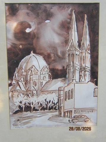 Sebastiaan Bakermans, (P.Scheen) Pr Aquarel v/e Kerk beschikbaar voor biedingen