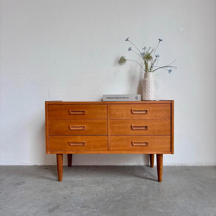 VINTAGE | SIDETABLE | LADEKAST | DRESSOIR, Huis en Inrichting, Kasten | Dressoirs, Gebruikt, 50 tot 100 cm, 25 tot 50 cm, Eikenhout