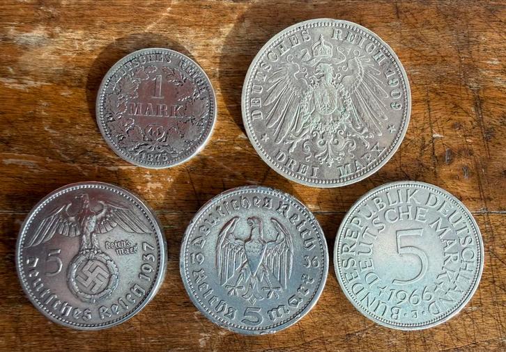 Zilveren Duitse Munten 1875-1937, Postzegels en Munten, Munten | Europa | Euromunten, Losse munt, Overige waardes, Duitsland, Zilver